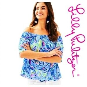 Lilly Pulitzer Blue‎ Peri Off Shoulder Blouse S